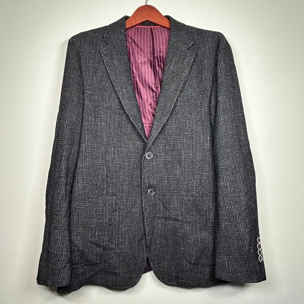 Bugatchi Uomo Mens 40 Cotton Wool Blazer Sport Coat Charcoal Grey KX2614J49